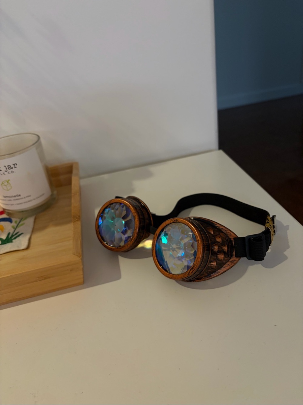 Steampunk Kaleidoscope Goggles - Brass Fram and Iridescent Lenses